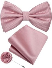 Solid Color Bow Tie Set Silk Woven Pre-tied Bowtie and Pocket Square Rose Gold
