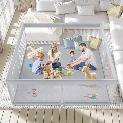 Grey Baby Playpen Large 79x79 with Anti Fall