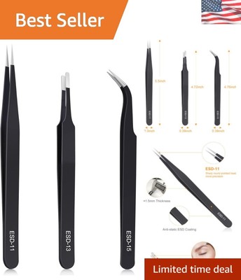 Versatile 3PCS Tweezers Set - Straight, Curved, Flat for Optimal Precision Tasks