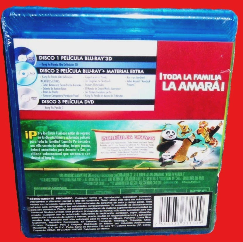 NEW KUNG FU PANDA 3 DELUXE EDITION 2D & 3D BLU RAY & DVD MOVIE 2016 MEXICO ED. Foto 2 de 2