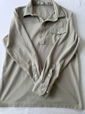 Criquet Polo Shirt Mens M Beige Long Sleeve Pima Cotton Slim Fit Pocket