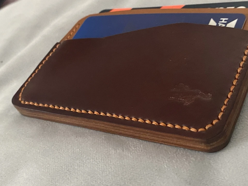 Horween Shell Cordovan Leather Card Holder Burgundy/Tan - Image 4 of 4