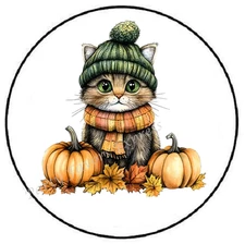 AUTUMN CAT WITH PUMPKINS SCARF HAT ENVELOPE SEALS LABELS STICKERS PARTY FAVORS