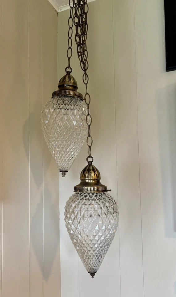 Par de Lámparas Vintage Swag MCM Colgante Piña Hollywood Regency Foto 3 de 4