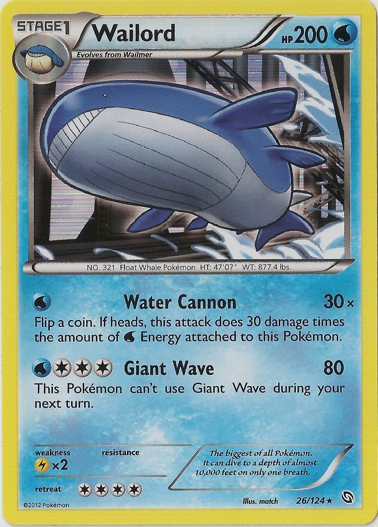 Wailord - 26/124 - Holo Rare NM, English Pokemon Dragons Exalted