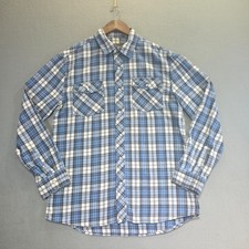 Outdoor Casuals Men's Blue Plaid Pearl Snap Flannel Size Medium