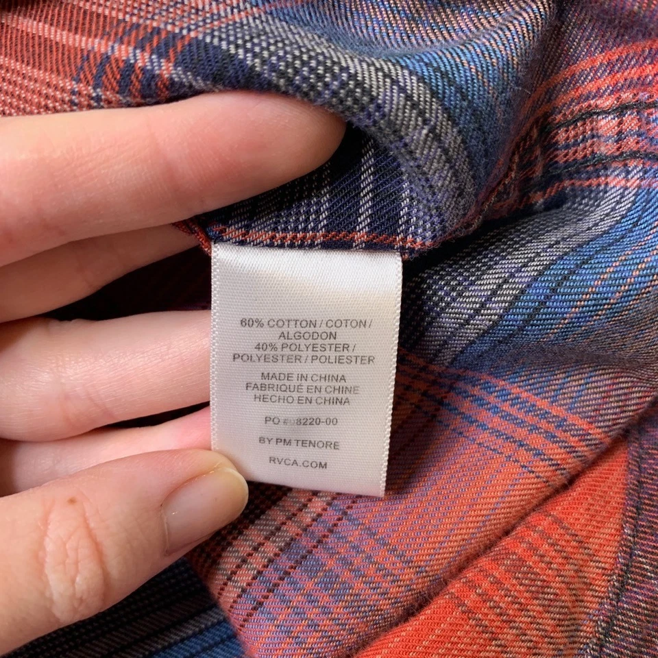 Camisa RVCA Para Hombres L Grande Abotonada Cremallera Completa Manga Larga Cuadros Franela Bolsillos Foto 4 de 4