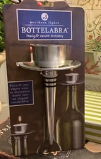 BOTTELABRA~NEW/NIP~Silvertone/Turns Any Wine Bottle Into A Candlelabra~Tealight~