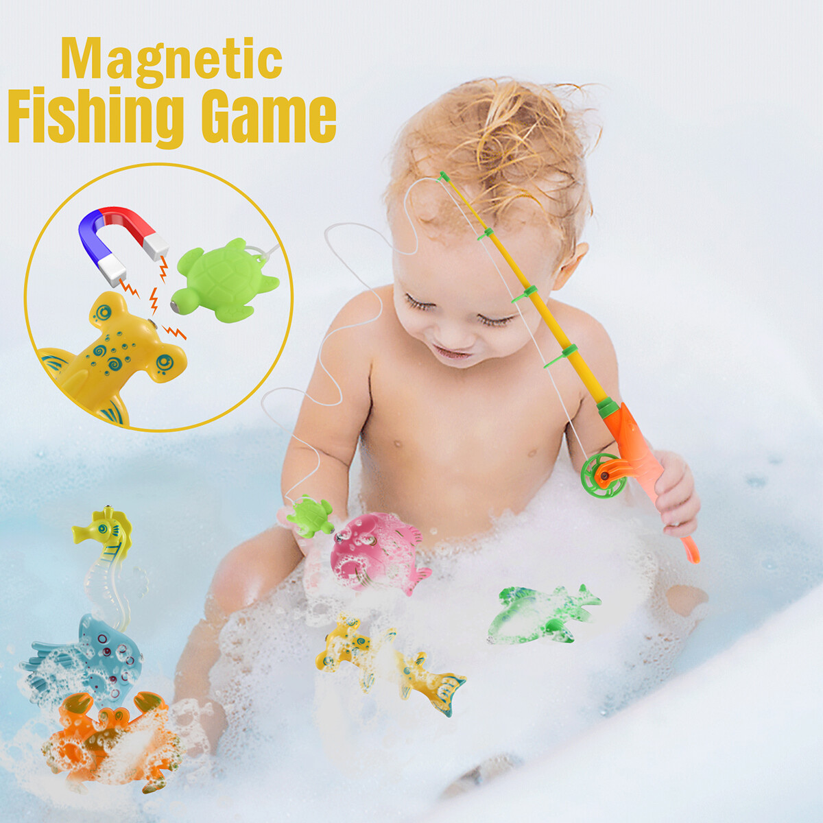 Gioco Di Pesca Magnetico Per Bambini | 30 Pesci Colorati | Con Rete E Canna | Educativo 3-6 Anni - Foto 9