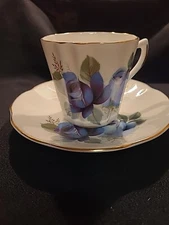 Royal Dover Blue Roses Cup and Saucer Bone China England Vintage 1950s
