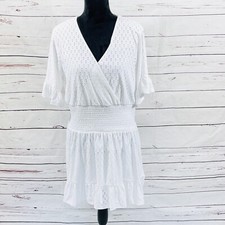 Michael Kors Dress Womens Size L White Eyelet Smocked V-Neck NWT