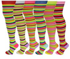 6 Pairs Women Rainbow Stripes Colorful Thigh High Over The Knee Socks 9-11