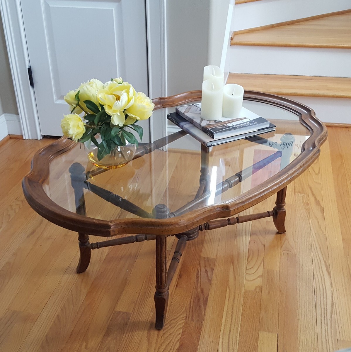 Vintage Drexel Heritage Glass Coffee Table British Colonial Style