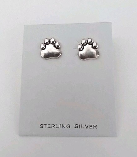 Sterling Silver .925 Animal Paw Print Stud Post Earrings Dog Bear Old Stock 🐾