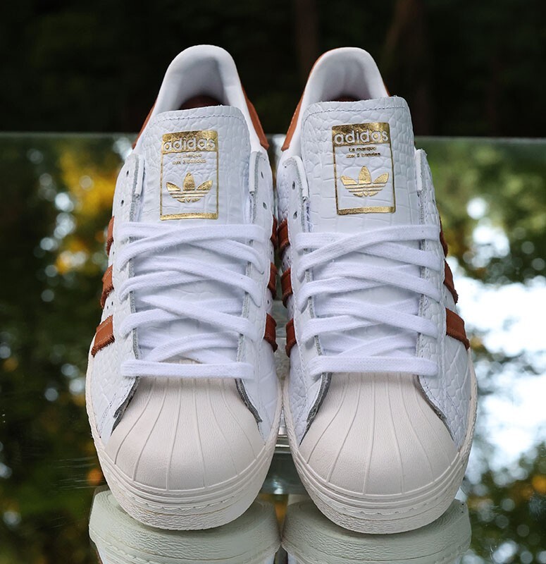 Adidas Superstar 80s Men's Size 9.5 White Gold Metallic Custom