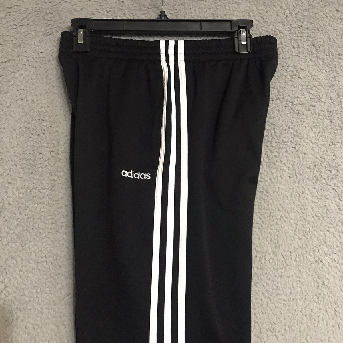 Adidas Pants Boys XL 18/20 Black Track Athletic White 3 Stripe Inseam 28