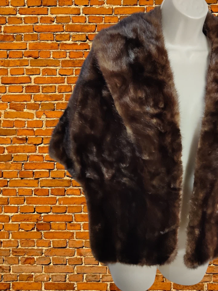 WOMENS MAAS BROTHERS UK 10 BROWN FUR SHAWL COLLAR WRAP STOLE CAPE CARDIGAN COAT - Image 3 of 4
