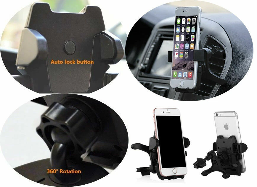 Автомобильный держатель на 360° подставка на решетку вентиляции для мобильного сотового телефона iPhone GPS - Изображение 3 из 4
