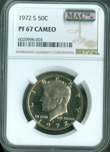 1972-S KENNEDY HALF DOLLAR PROOF NGC PF-67 CAMEO MAC QUALITY✔️