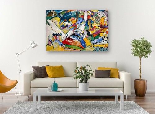 KADINSKY 7-FRAMED CANVAS ABSTRACT WALL ART PICTURE PAPER PRINT- YELLOW BLUE - Picture 6 of 15