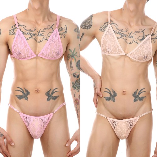 Crossdressers Bra Set Prespective Sexy Lace Lingerie Male Sissy Thong Panties bh - Picture 7 of 23