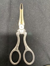PRETTY ANTIQUE FRENCH SILVER 925 GRAPEVINE SCISSORS ENGRAVED MARKED c1900 Exc