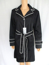 Regal Regency Womens Coat Large Black W/ White Trim Hooded Removable Belt