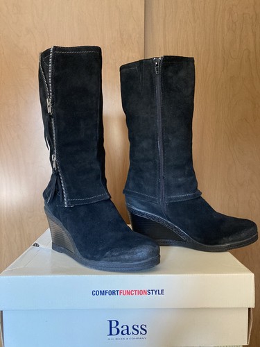 GH Bass Zipper Accent~Black Suede Mid-Calf Boot 10M- Wedge Heel~NIB - Picture 8 of 9