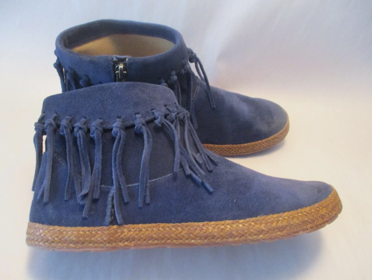 UGG Shenendoah Womens 7M Blue Suede Fringe Around Ankle Zip