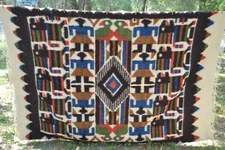 Vintage Unbranded Mexican Tribal Aztec 100% Wool Kilim Throw Rug 98"x65"
