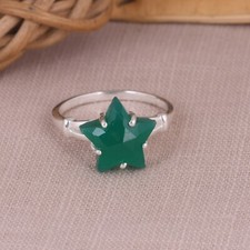 Gorgeous Star Green Onyx 925 Sterling Silver Prong Set Engagement Ring For Gift
