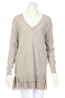 nice connection V-Neck Pullover Layer Look Silk F 38 = D 36 beige NEW