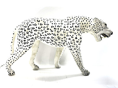 Leather white leopard figure 17 in. long and 10 in tall with black spots