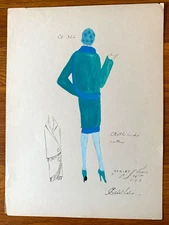 1920's ETHEL RABIN Vintage ART DECO Fashion Design Original Hand Colored Print