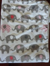 S L HOME FASHIONS PINK  GRAY ELEPHANT / SOFT WHITE SHERPA BLANKET EUC