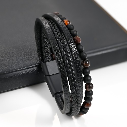 Faux Leather Braided Surfer Wristband Bracelet Charms Beaded Bangle Men Gift - Picture 16 of 27