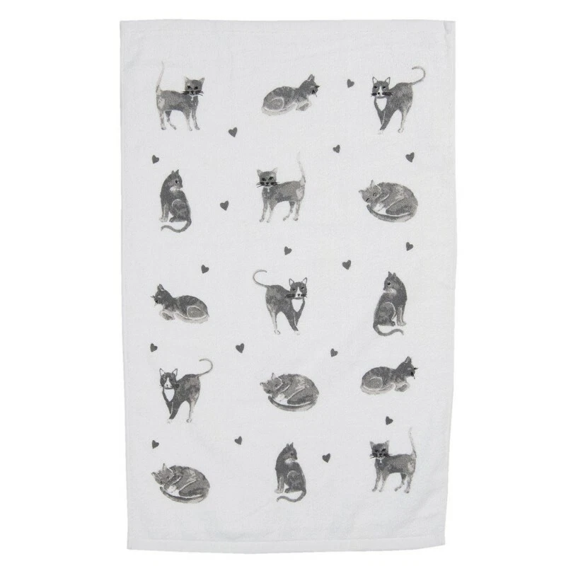 serviette éponge en coton blanc déco chat gris coeurs 40x66cm Clayre Eef NEUF - Photo 4/4