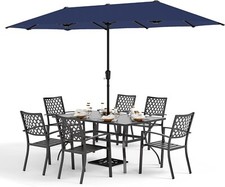 8-Piece Patio Dining Set Outdoor Table Furniture Set with 13FT Umbrella, Navy