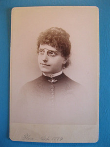 Antique Cabinet Card Photo of Victorian Woman (Flora Oct 1884 written on front).