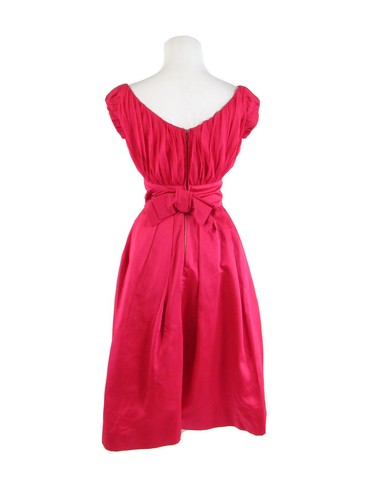 Rose red cap sleeve sheer overlay empire waist vintage dress XS - Picture 7 of 8