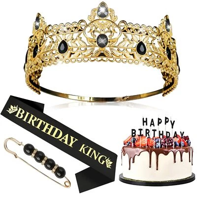COFASHION Birthday King Crown & Sash Set + Candles – Men’s Birthday Gifts