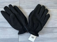 UGG MENS BLACK FAUX FUR LINED SUEDE GLOVES, PULL TAB, 11160, NWT 95