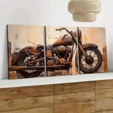 3pcs Modern Art Abstract Motorcycle Brown Art Wall Art Canvas Framed 50x70cm