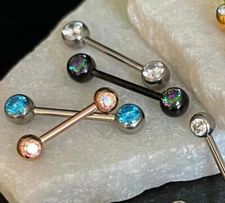 PAIR Implant Grade Titanium Front Gem Nipple Barbells Rings Internally Threaded
