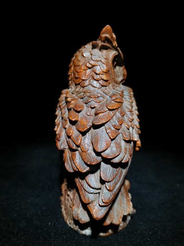 Vintage Wooden Owl Statue Sculpture Figurine Home Decor Boxwood Carved Bird Art - Picture 3 of 7