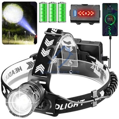 1200000LM LED Headlamp USB Rechargeable Super Bright Zoom Head Torch Headlight