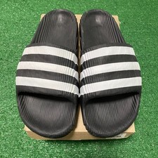 Size 11 - Adidas Adilette 22 Slides Mens IF3670 Black White 3-Stripes Ship Fast 