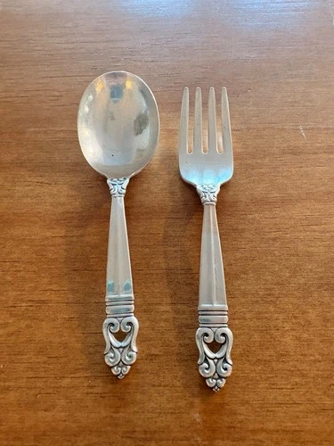 International Royal Danish Sterling Silver Baby Fork & Spoon Set 2pc No Mono