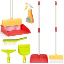 Kids Cleaning Toy Set Toddlers Broom Dust Pan 3-6 years old, 6pcs - Red