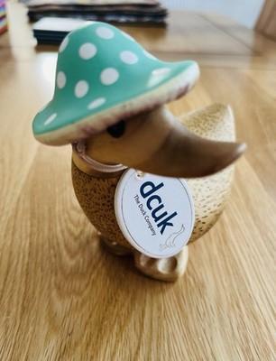DCUK Holz Bambus Wurzel Ente ''Trevor'' - türkis gepunktet Pilz Hut Ornament